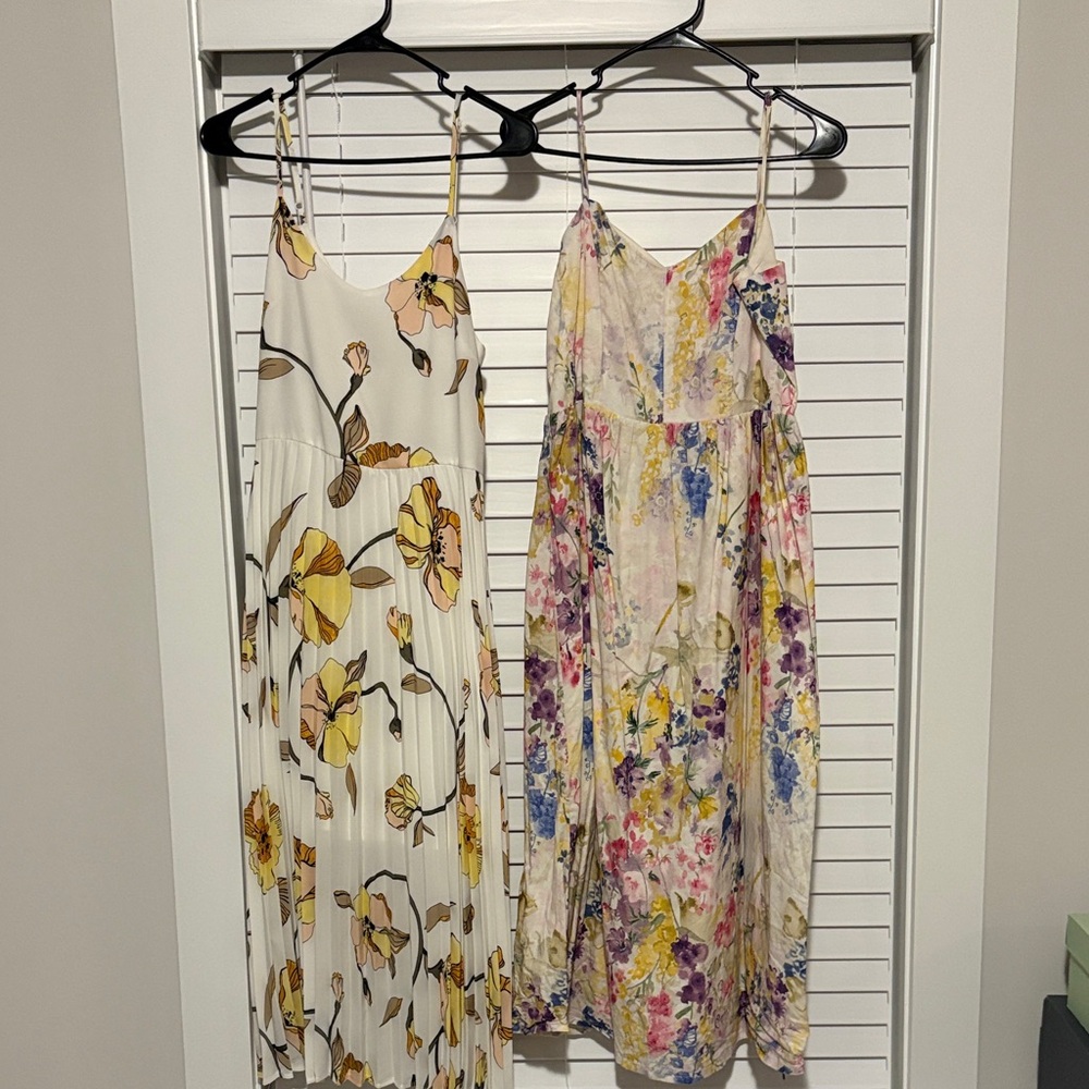 2 Floral Spaghetti Strap Midi Dress - Cream & Yellow